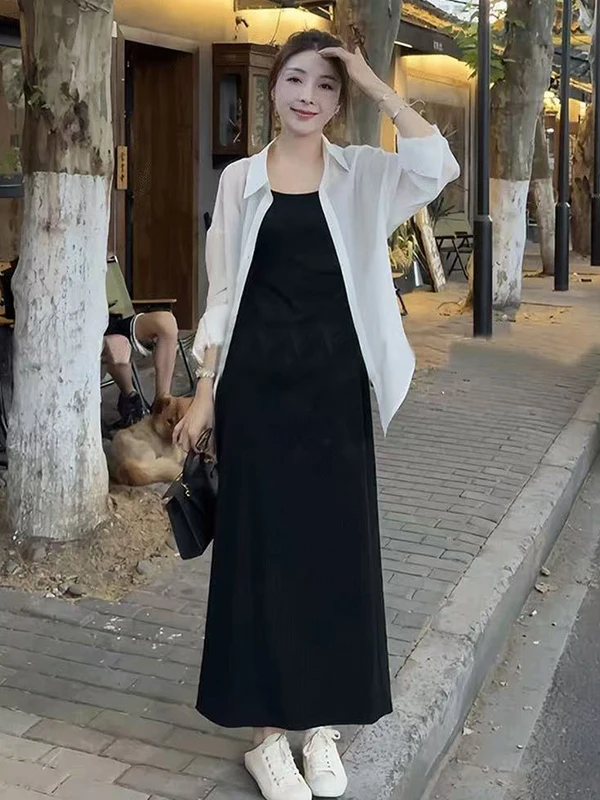 

Комплект женской одежды больших размеров: осенний тонкий пиджак в корейском стиле, свободный крой, длинный рукав, средняя длина, с воротником, для повседневной носки