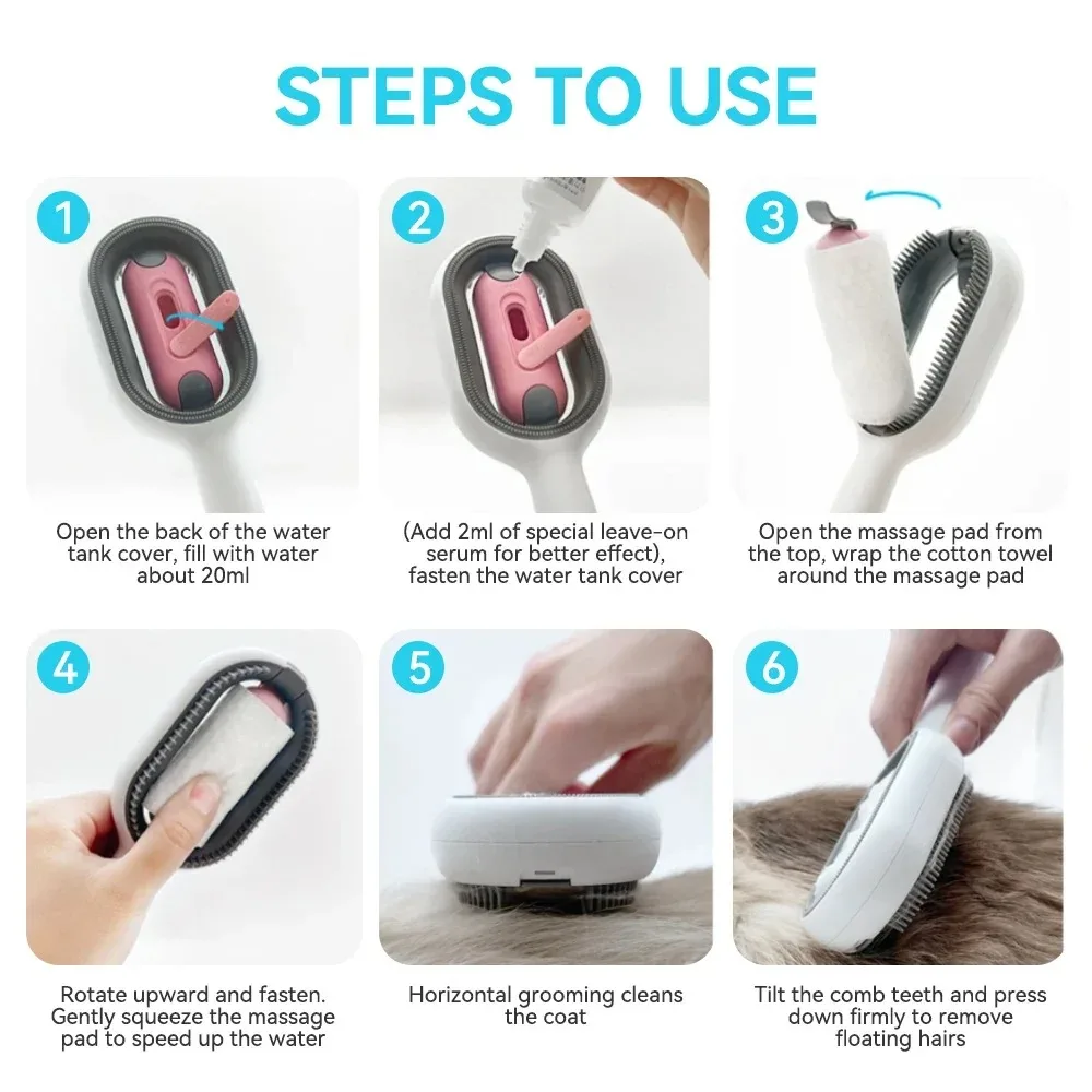 Pet Grooming Comb Cat Brush Long Hair Remover Brush for Dog Cat Silicone Wipe and Water Tank Pet Product Accessories