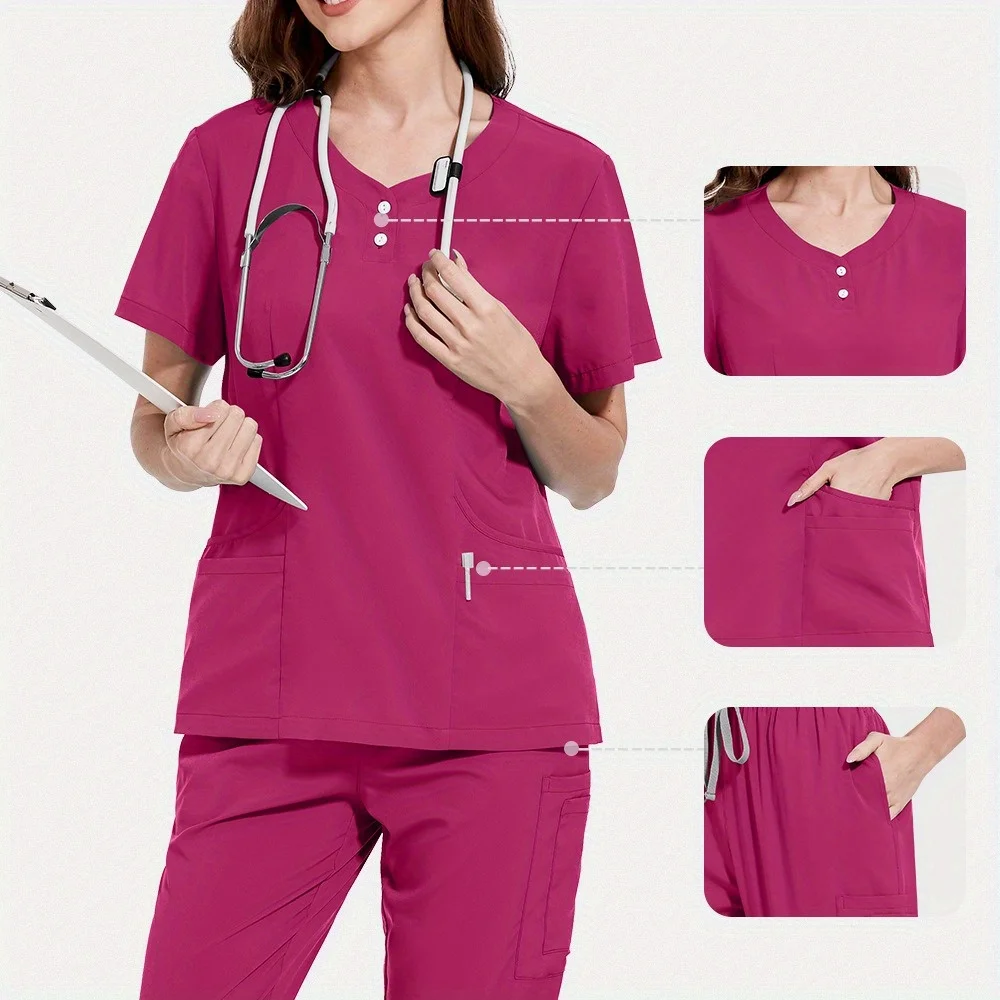 

2-Piece Working Scrubs Set - Scrubs Uniform Top & Pants for Surgery SPA & Beauty Workwear