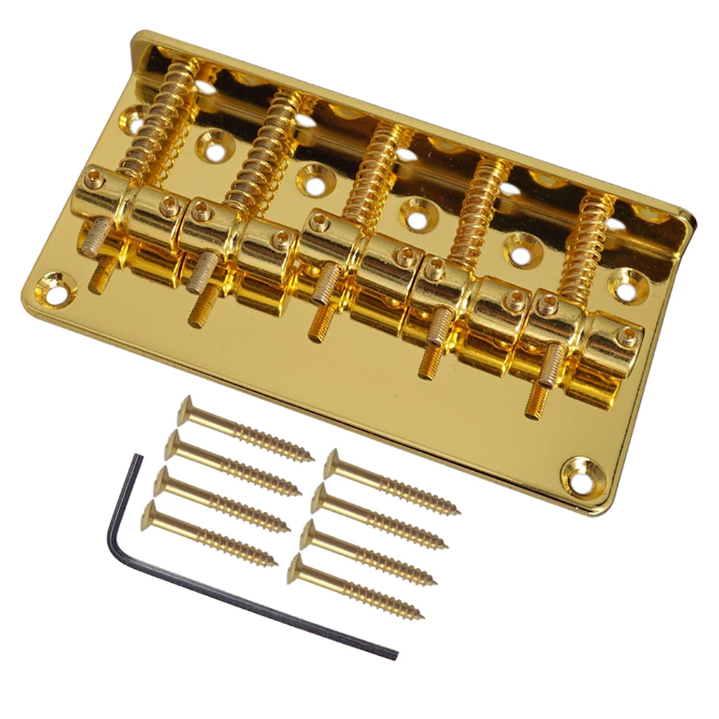 5 String Electric Bass Bridge Zinc Alloy Replacement Part Set with Screw Wrench for Guitar and Bass Accessories