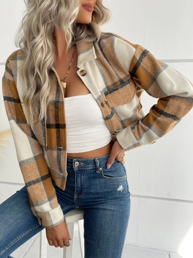 

Thick Plaid Shirts Jacket Women Winter Warm Long Sleeve Elegant Coats Female Vintage Stylish Casual Outwear Lady Abrigo Mujer