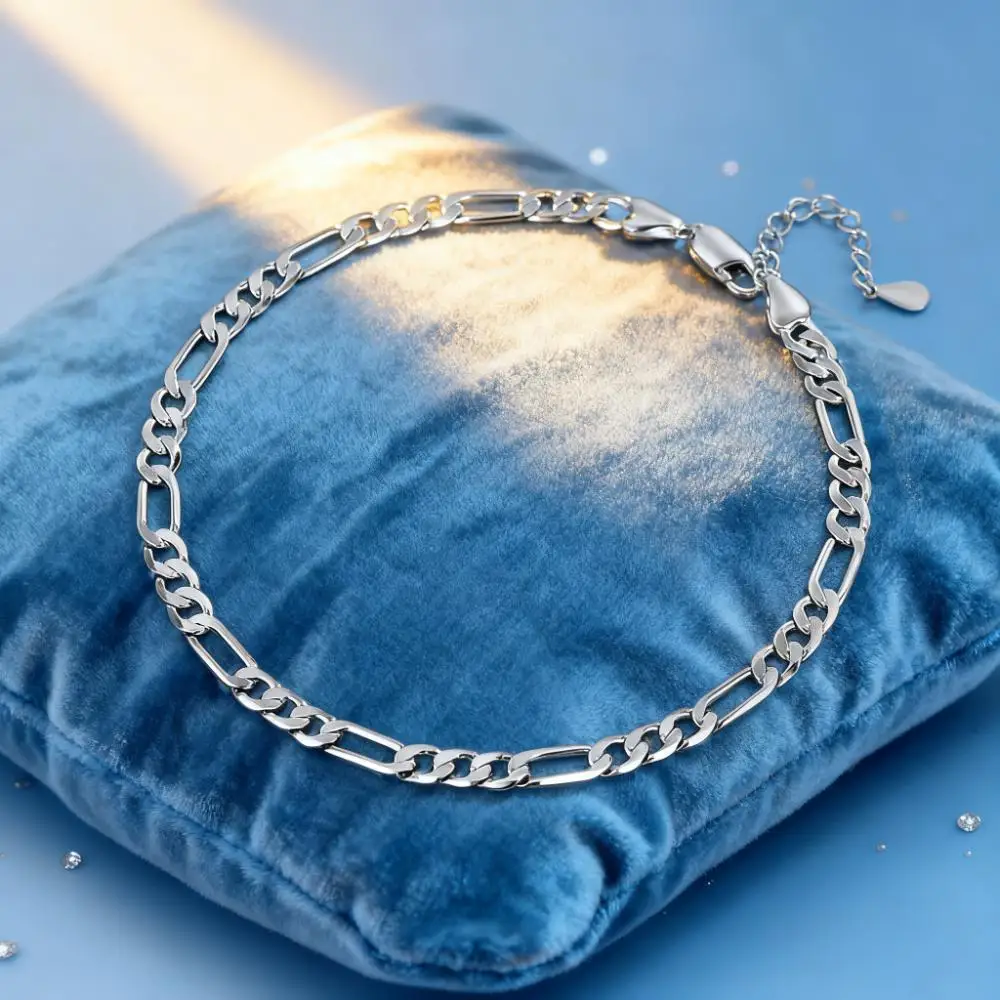 

925 sterling Silver Bracelets Anklet Beautiful 4MM chain for Women men Wedding Pretty designer Jewelry Fashion Holiday gifts