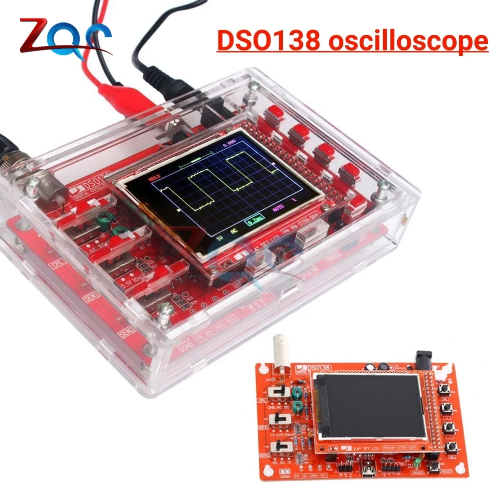 

2.4 Inch DSO138 Fully Assembled Digital Oscilloscope TFT LCD Display Probe with Test Clip Acrylic Case Oscilloscope DIY Kit ﻿