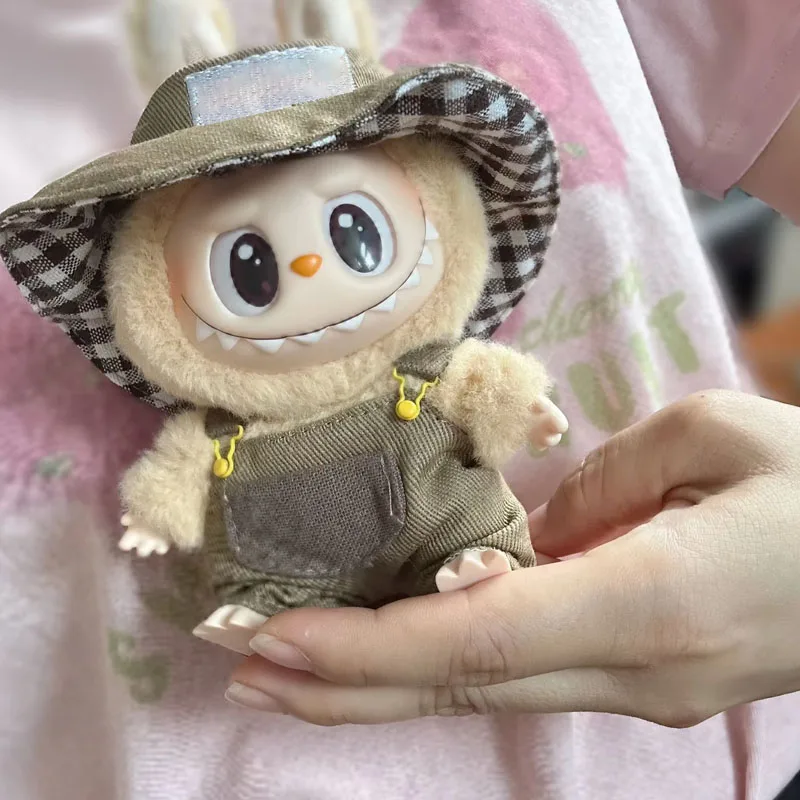 

For Mini Pluche Poppenkleertjes Outfit Accessoires Voor Korea Kpop Labubu V1 V2 Bruine en groene zakband set Kleding Cadeau