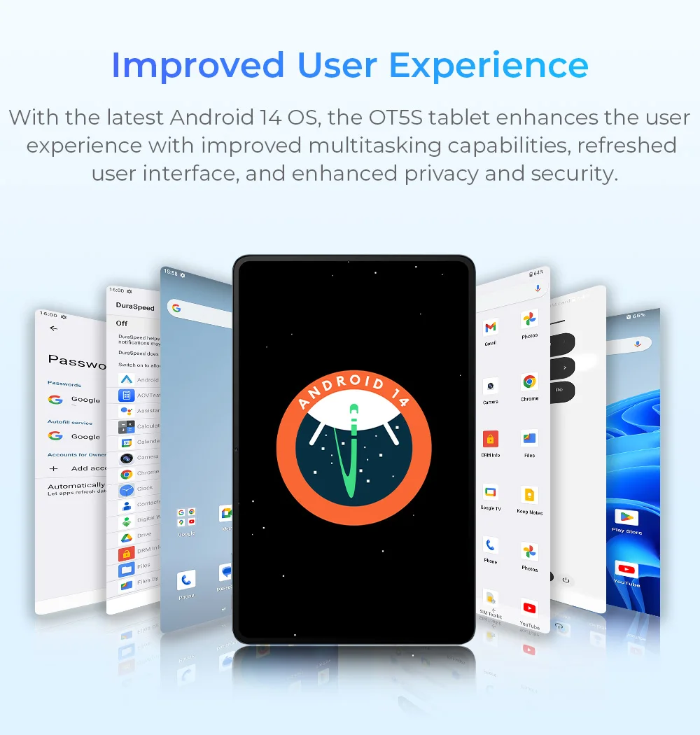 OUKITEL OT5S Android 14 Tablet - 12 Inch 2K Display, 24GB+256GB, 8250mAh, 16MP/4G Dual SIM/5G WiFi/TÜV/GPS/Includes Pen and Case