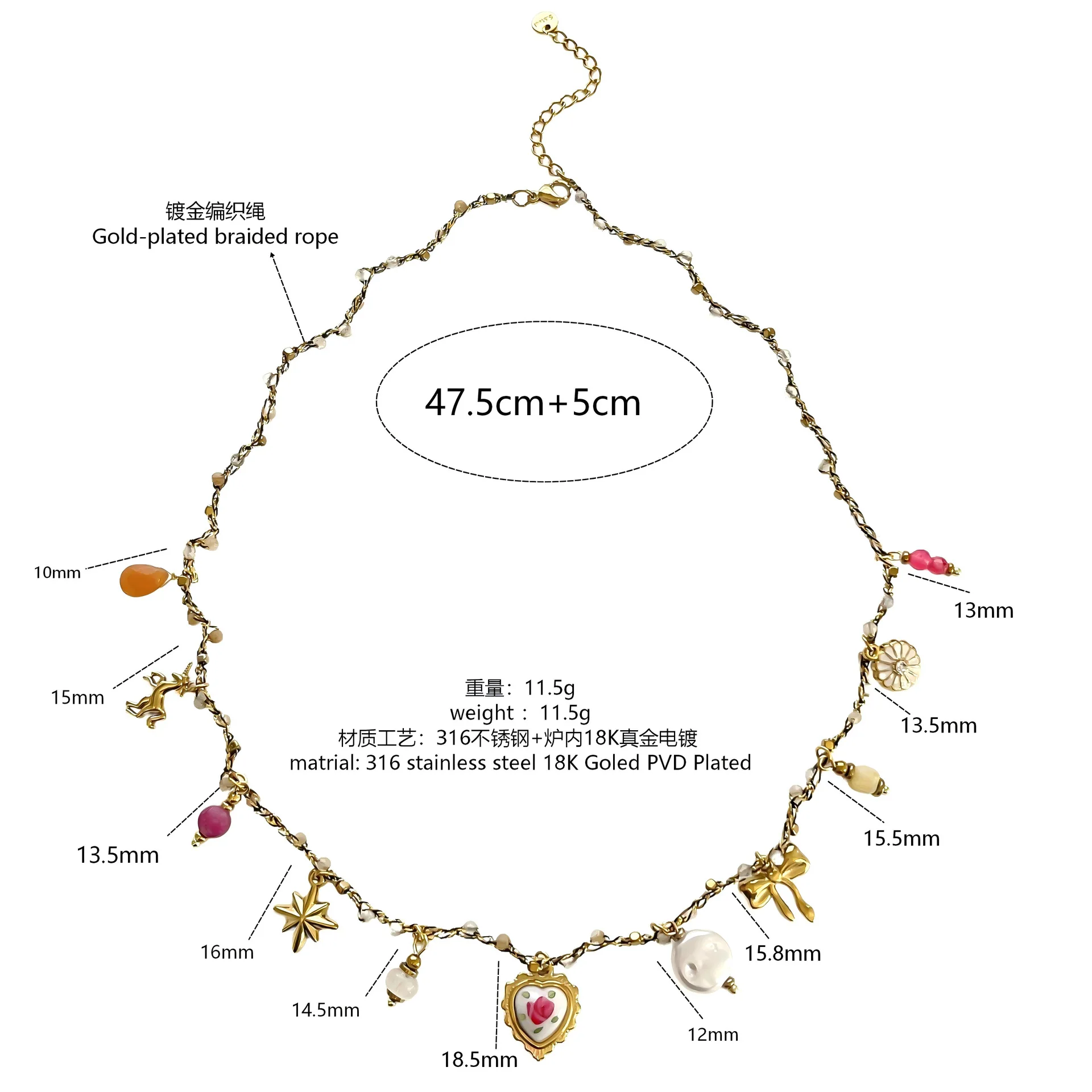 Stainless Steel Love Imitation Pearl Enamel Acrylic Pendant Necklace Women's Personalized Creativity Collarbone Chain Jewelry