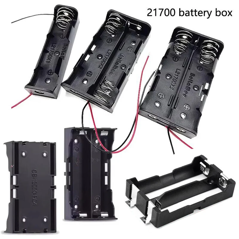 Welding-free 21700 battery box with red and black wires 1 /2 series/2 parallel battery slots 3.7v battery holder PCB pin