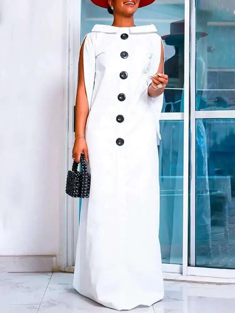 

BabYoung Women's Summer Loose Sleeveless Buttoned Boat Neck Maxi Dresses 2024 New Simple Casual H-Line Evening Party Dress