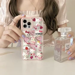 Kawaii Cute 3D Sanrio Hello Kitty Glitter Diamond Transparent  Phone Case For iPhone 16 15 14 13 12 11 Pro Max Shockproof Cover