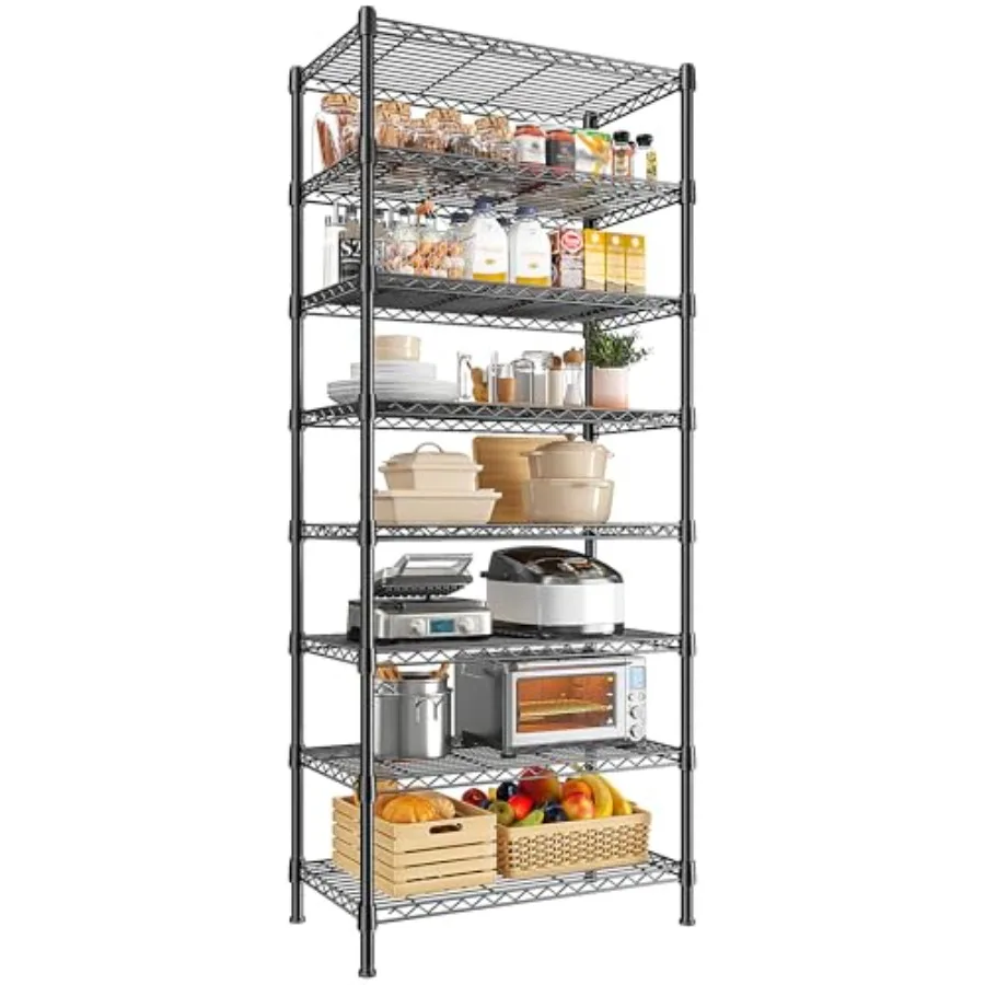 

8 Tier Heavy Duty Metal Shelving Unit with Adjustable Wire Shelves for Commercial and Residential Use: Ideal for Closet Kitchen