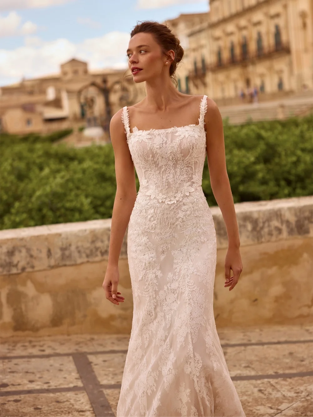 Two Pieces Ivory Beaded Wedding Dress Dreamy Lace Square Neck Bridal Gown Customized Floor-length Mermaid Dresses For Bride