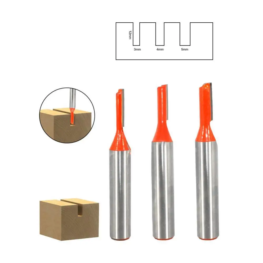 3pcs/set 8mm Shank Carbide Alloy Straight Router Bits for Wood Working,Tungsten Alloy Single Edged Straight Cutter Set