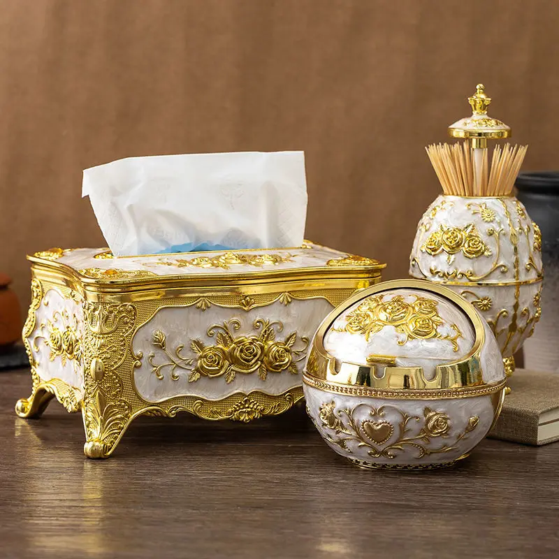 

Home living room, office, tissue storage box, Toothpick box, European light luxury pressing toothpick container, tissue box set