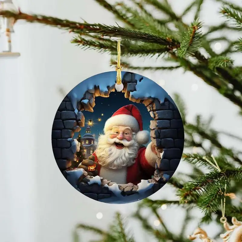 Santa Ornament For Christmas Tree Break Through Acrylic Christmas Tree Ornaments Decorations 2D Creative Christmas Tree