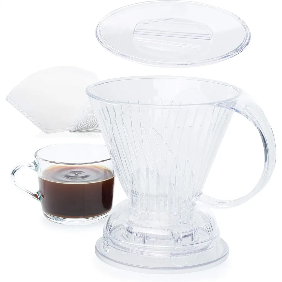 

Coffee Dripper and Filters Large 18 oz Clear Barista's Choice Safe BPA Free Plastic Includes 100 Filters