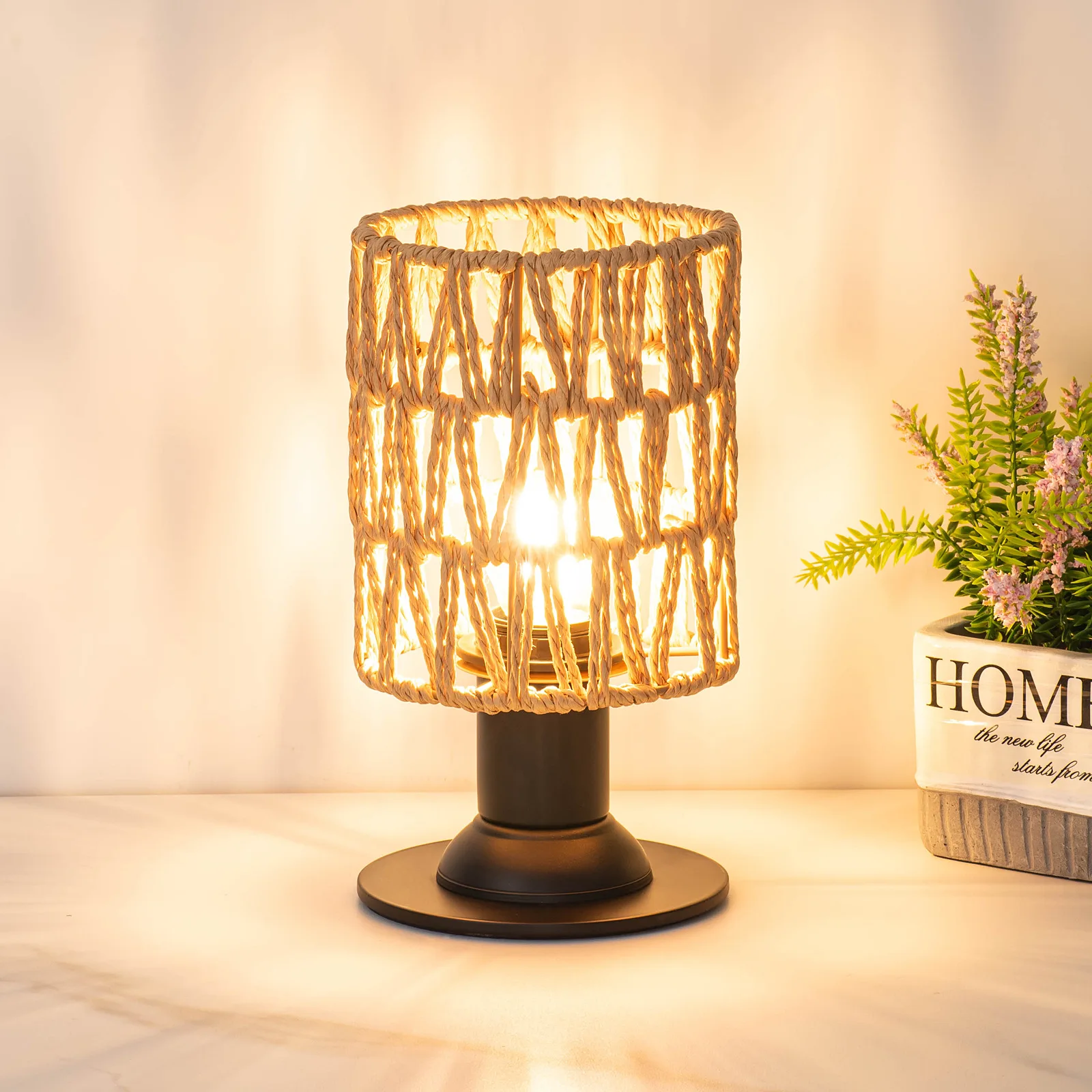 

Nice Hemp Woven Desk Lamp Bedroom Bedside Lamp Creative Decoration Night Lights