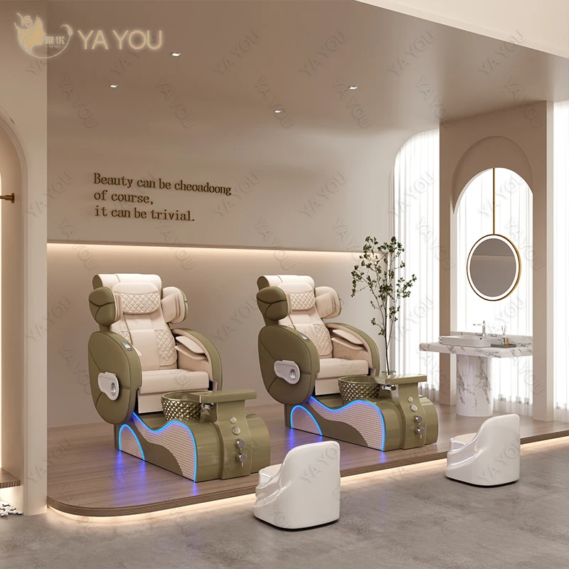 Yayou Luxury Design Electric Massage Automatic Water Circulation Pedicure Chair Inverted Back Full Massage For Nail Shop