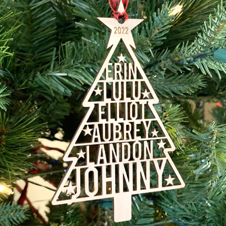 

Custom Wooden Christmas Ornament, Personalized Tree Ornaments, Family Names Tree Ornament