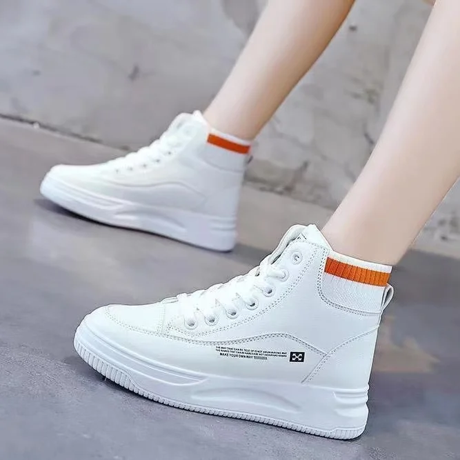 2023 Winter High Top Womens Sneakers Spring Lace-up Student Flat Casual Sports Shoes for Women Canvas Leather Platform Shoes