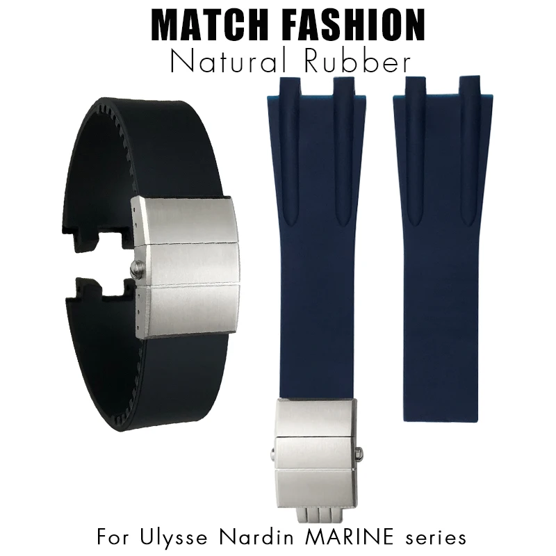 Silicone Watch Strap 26mm for Ulysse Nardin Blast Silver Rose Gold Folding Buckle Men Black Blue Rubber Sports Watchband