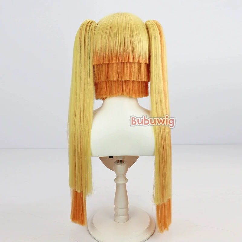 Bubuwig Capelli sintetici Agatsuma Zenitsu Parrucche Cosplay Demone Slaye 65 cm Lungo Biondo Misto Arancione Coda di cavallo Cos Parrucca Resistente al calore