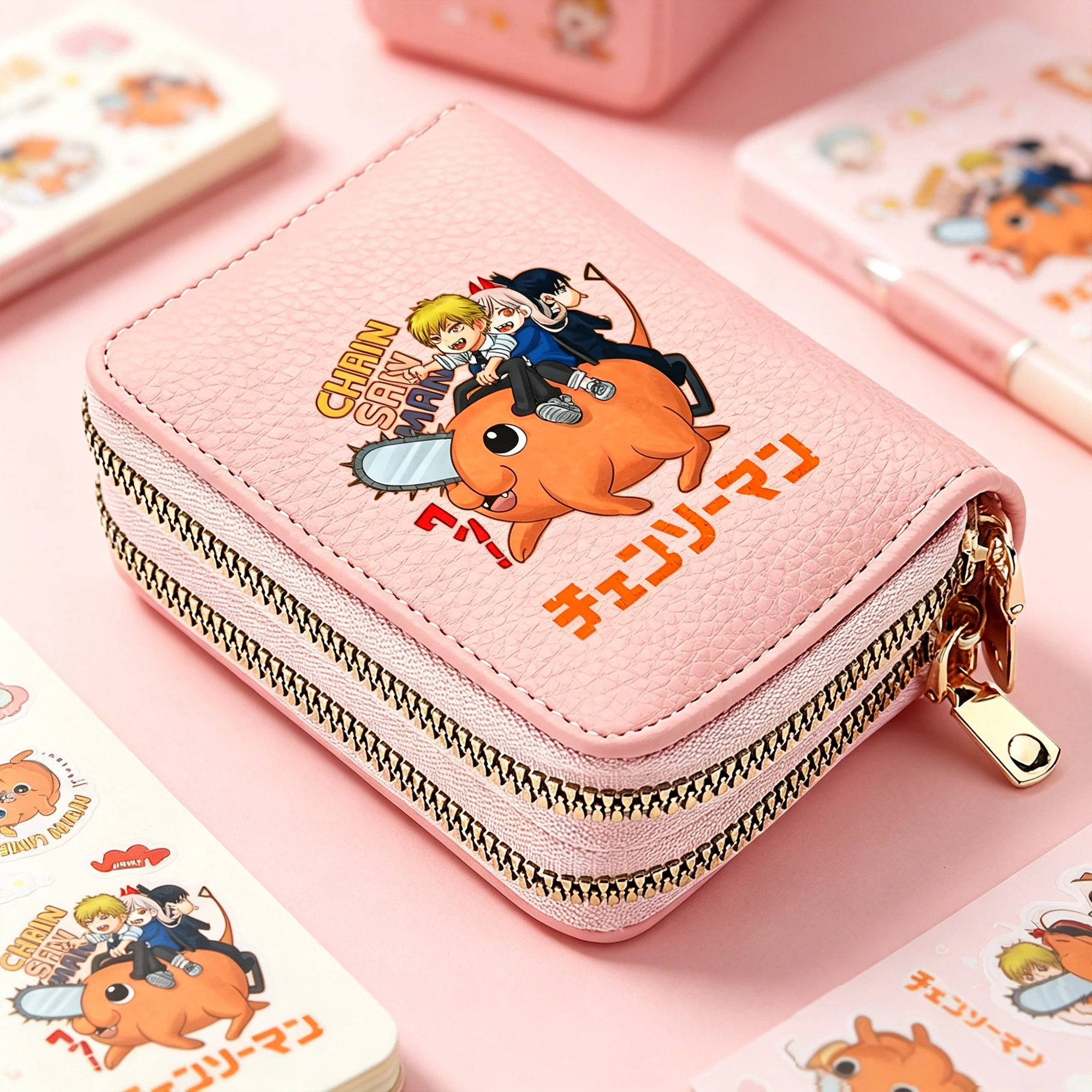 

Аниме бензопила человек Pochita женский короткий кошелек на двойной молнии держатель для карт мультфильм клатчи из искусственной кожи кошелек для монет карманы для денег