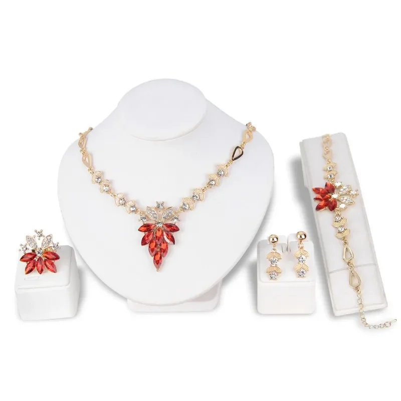 2024 Women\'s New Personality Temperament Necklace Four-piece Fashion Wedding Dance Jewelry Set Wholesale Female  Earings Girl