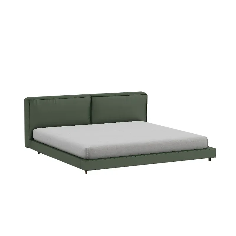 

Tofu cube leather double bed, hig end atmospheric Italian minimalist first layer cowhide square bed