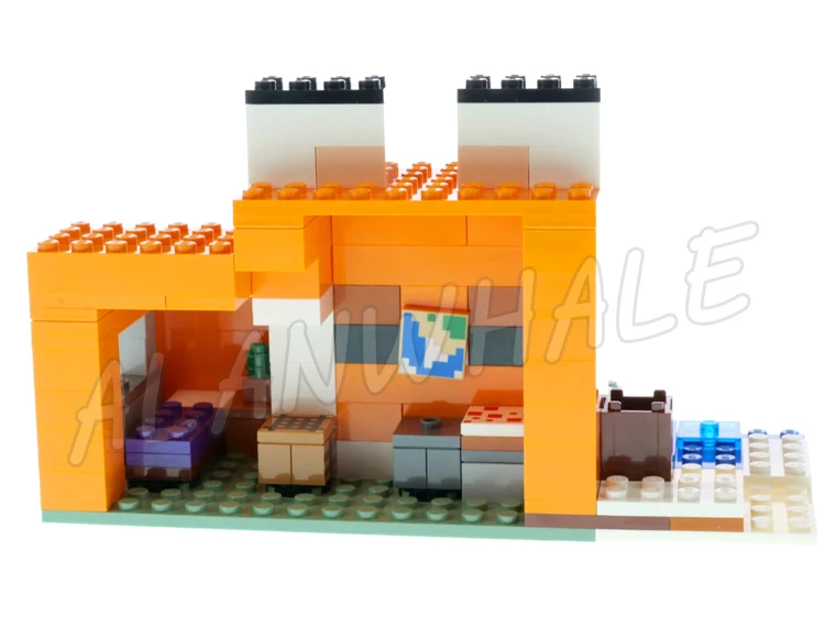 528pcs เกม My World Sleeping สัตว์ Fox Lodge House Lift-off หลังคา 60154 อาคารบล็อกของเล่นเข้ากันได้กับรุ่น