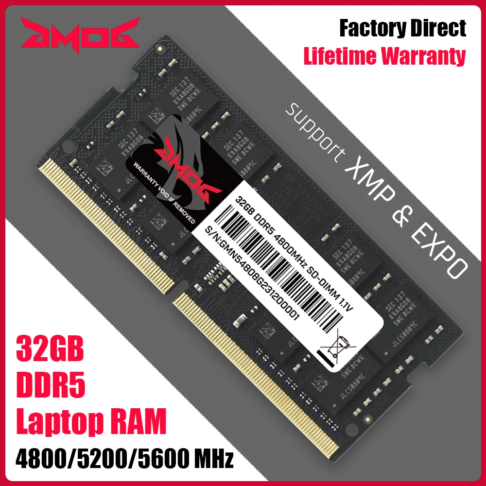 

GMOG 32GB DDR5 RAM for Laptop 4800MHz 5200MHz 5600MHz High Performance DDR 5 Memory Ram Support XMP & EXPO 262-Pin SODIMM 1.1V