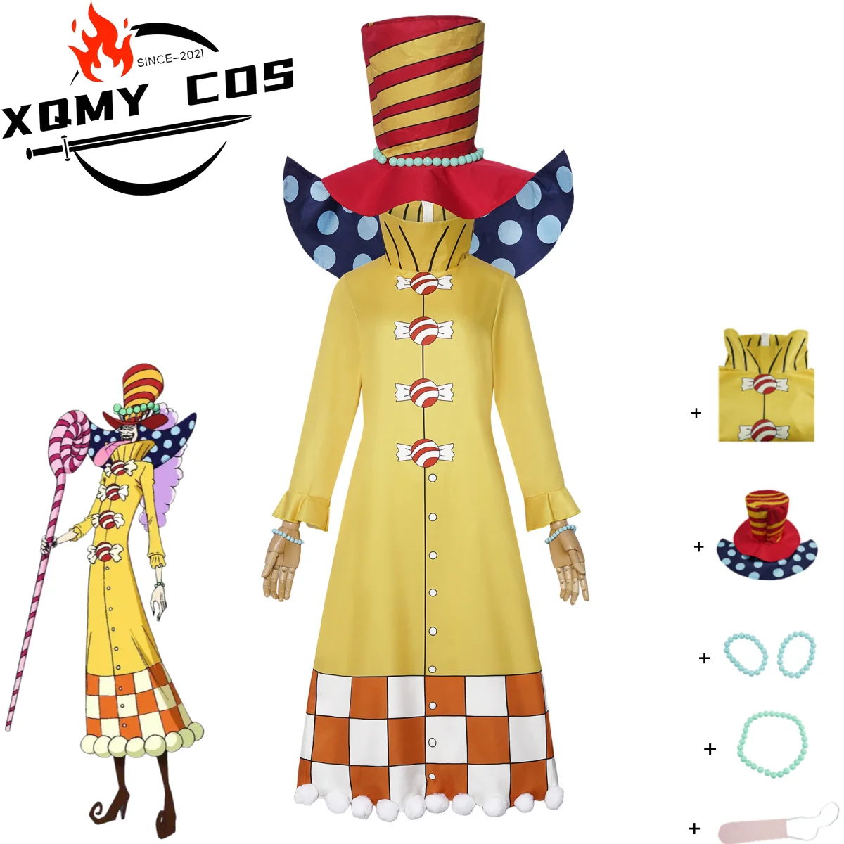 

XqAnime Charlotte Perospero Cosplay Costume Charlotte Family Candy Minister Yellow Robe Uniform Hat Man Woman Carnival Party Sui