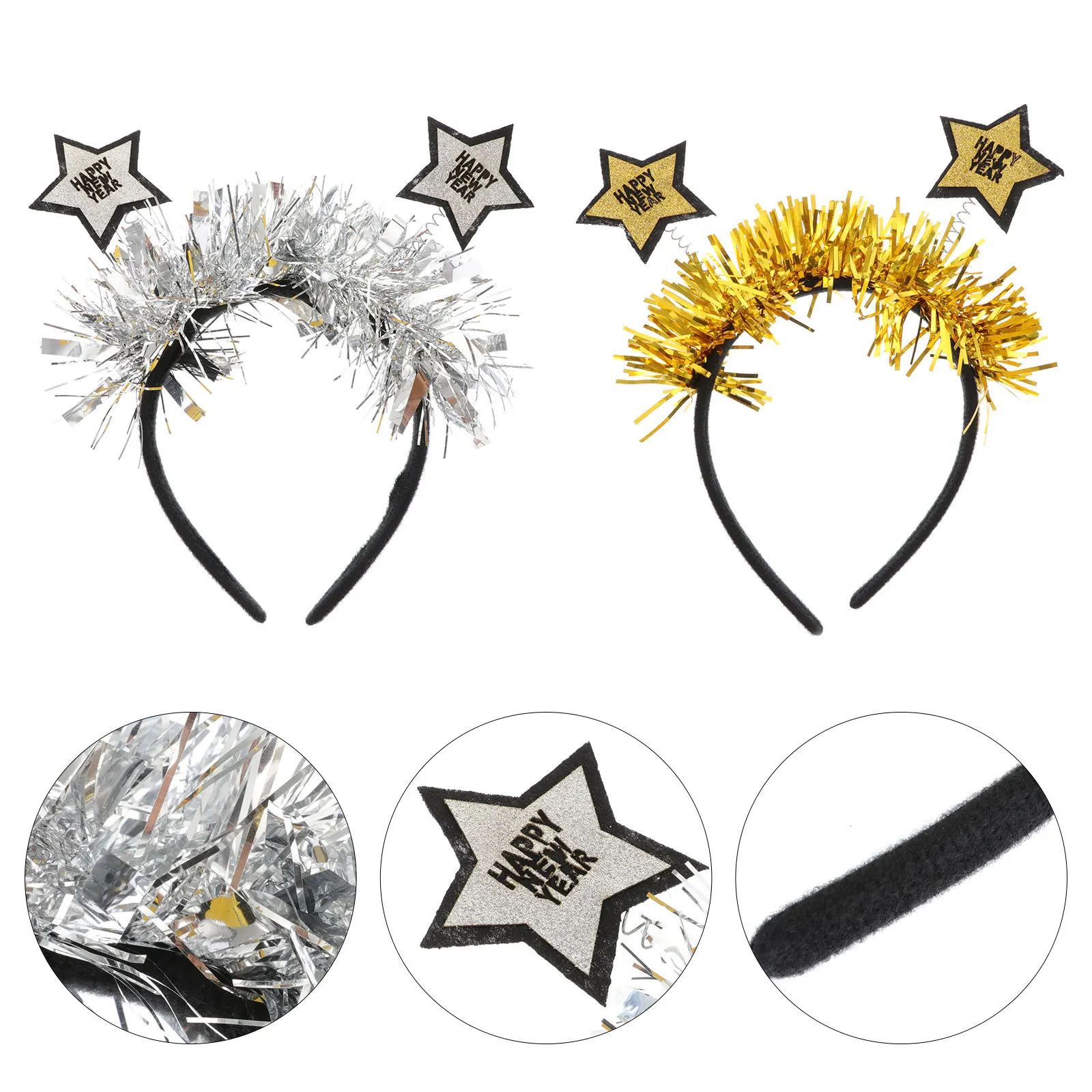

2Pcs Exquisite Five-Pointed Star Headband Christmas Headpiece for Holiday Cheer Xmas Event Wearable Crafted Hair Accessory
