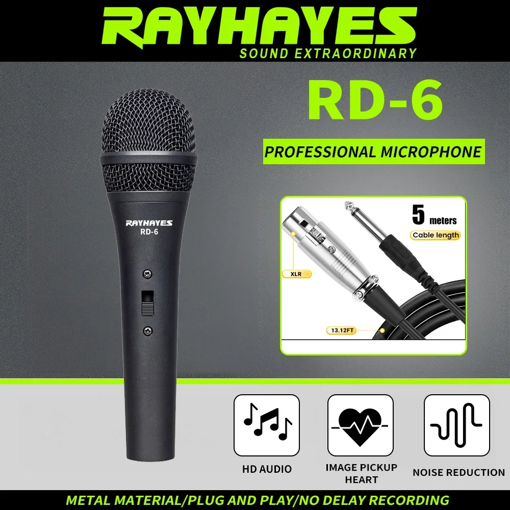 

RAYHAYES RD-6 Professional Handheld Dynamic Microphone Cardioid pickup pattern Black finish Suitable for karaoke