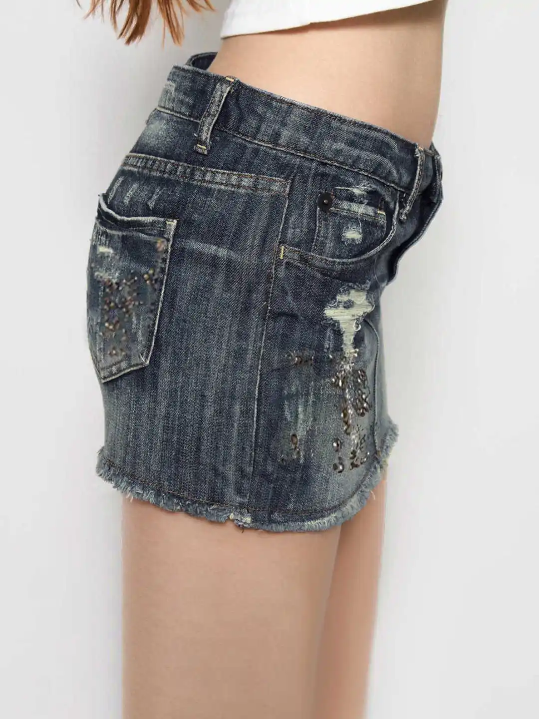 Women Club  A-line Mini Ripped Denim Skirt Jean Skirts Kpop Abi Y2k High Street American Retro Korean Kpop Gyaru E-girl Coquette