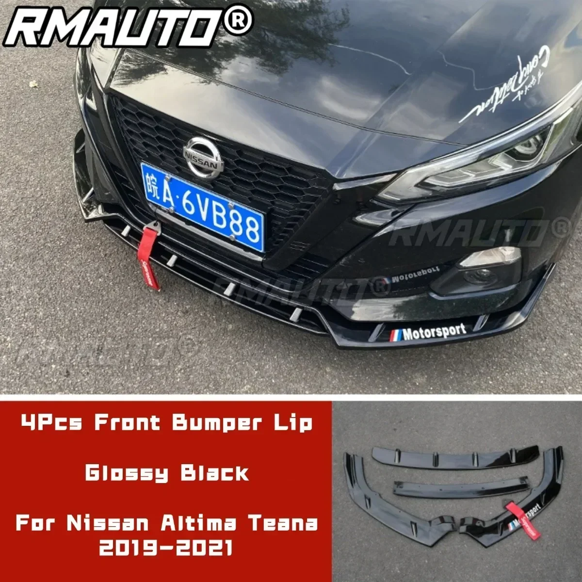 For Altima Teana Body Kit Bumper Lip Glossy Black Sport Style Bumper Spoiler For Nissan Altima Teana 2019-2021 Car Accessories