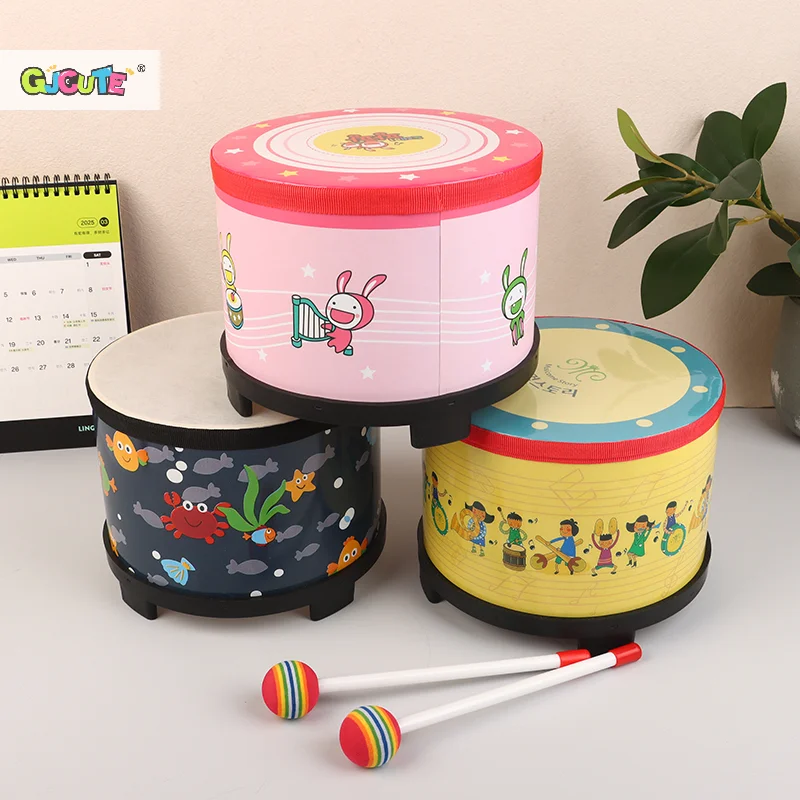 8 Inch Floor Drum With 2 Drums Mallets Preschool Toys Beat Instrument Ground Drum Percussion Kids Gift Musical Instrument