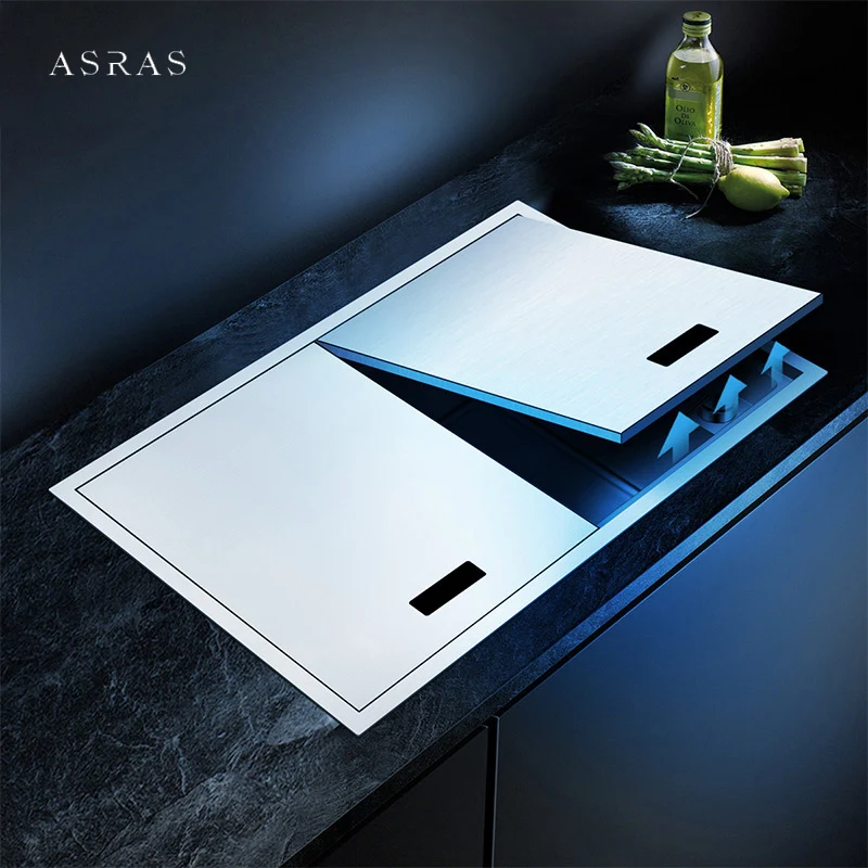 

ASRAS New kitchen Sink Double Cover hidden Single Large Size 304 Stainless Steel 4mm Thickness Handmade Brushed kitchen Sink