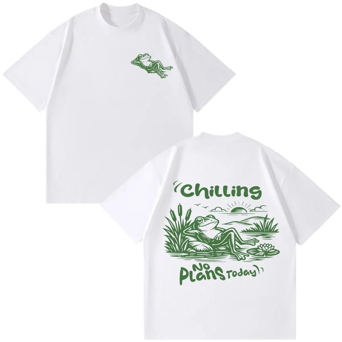 Funny Frog Meme T-Shirt No Plans Today Chill Frog Print T Shirt Men Women Cotton Hip-hop T Shirt Short-sleeved Fashion T-shirts