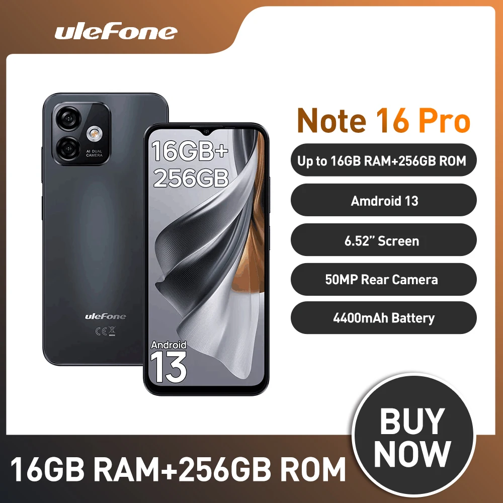 Ulefone Note 16 Pro Smartphone 8GB 256GB ROM Android 13 Global Version Phone 50MP 6.52 inch 4400mAh GPS  4G Cellular