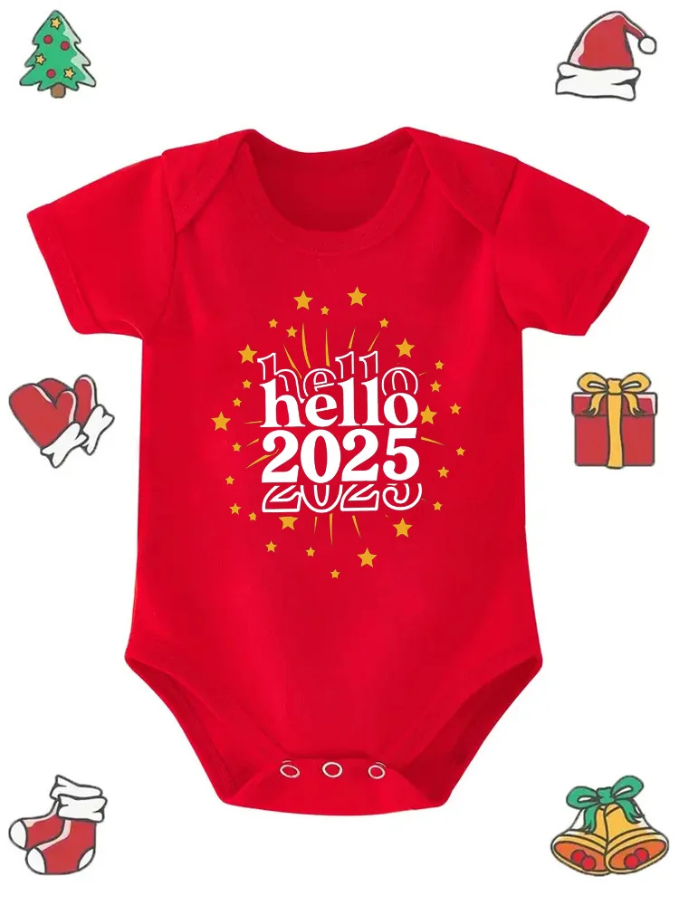 بدلة جسم طفل رضيع سنة جديدة سعيدة ، رومبير للبنات والأولاد ، ملابس حفلة العام الجديد ، هدية طفل رضيع ، جمبسوت بأكمام قصيرة #3