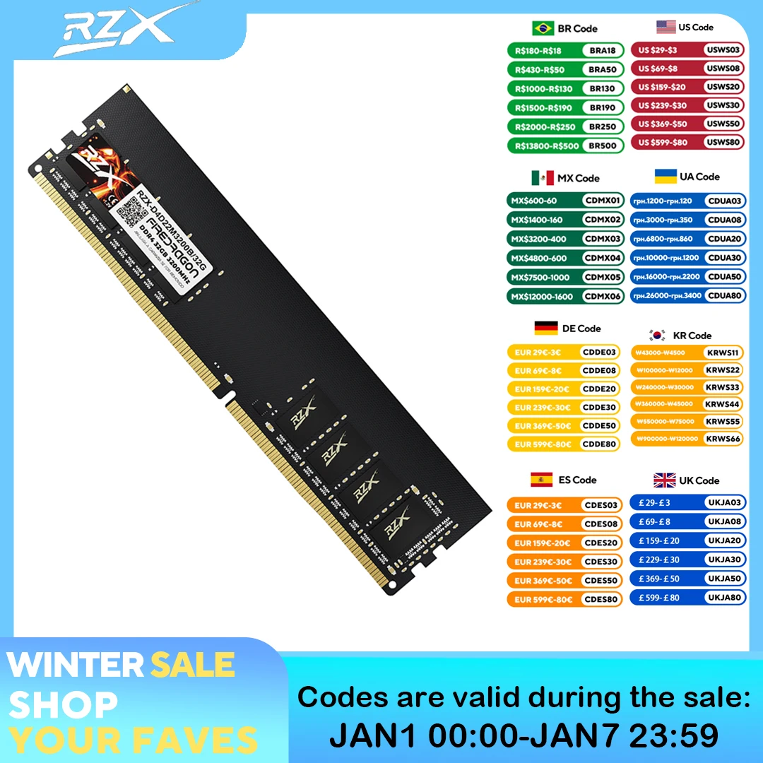 RZX DDR4 RAM Memoria 32GB 8GB 16GB 2400MHz 2666MHz 3200MHz DIMM Desktop Computer Memory Rams