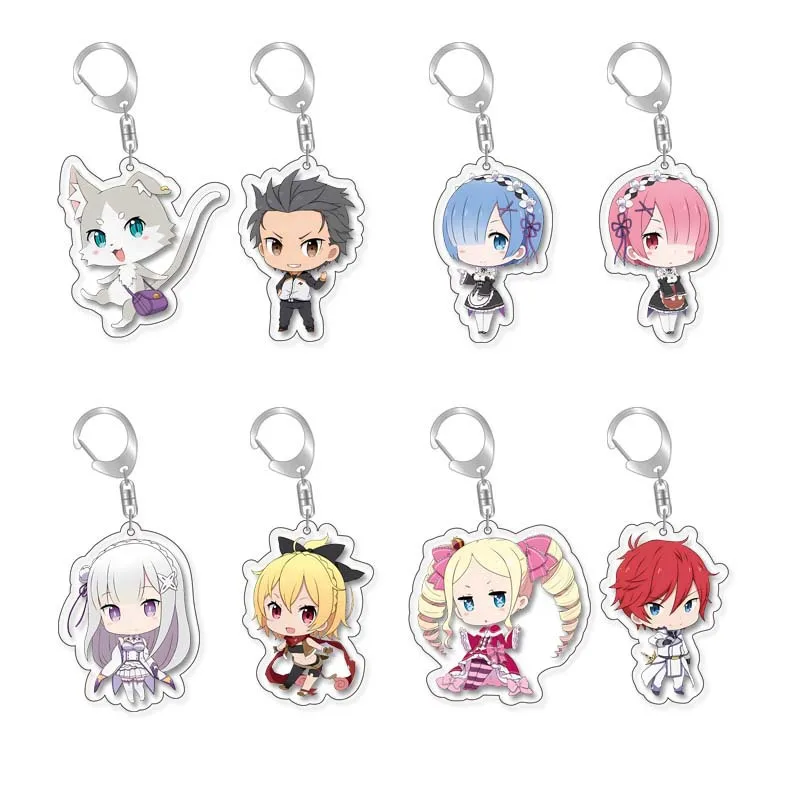 Cartoon Natsuki Subaru Emilia Puck Rem Ram Beatrice Cosplay Anime Keychain Accessories  Pendant Christmas Gift