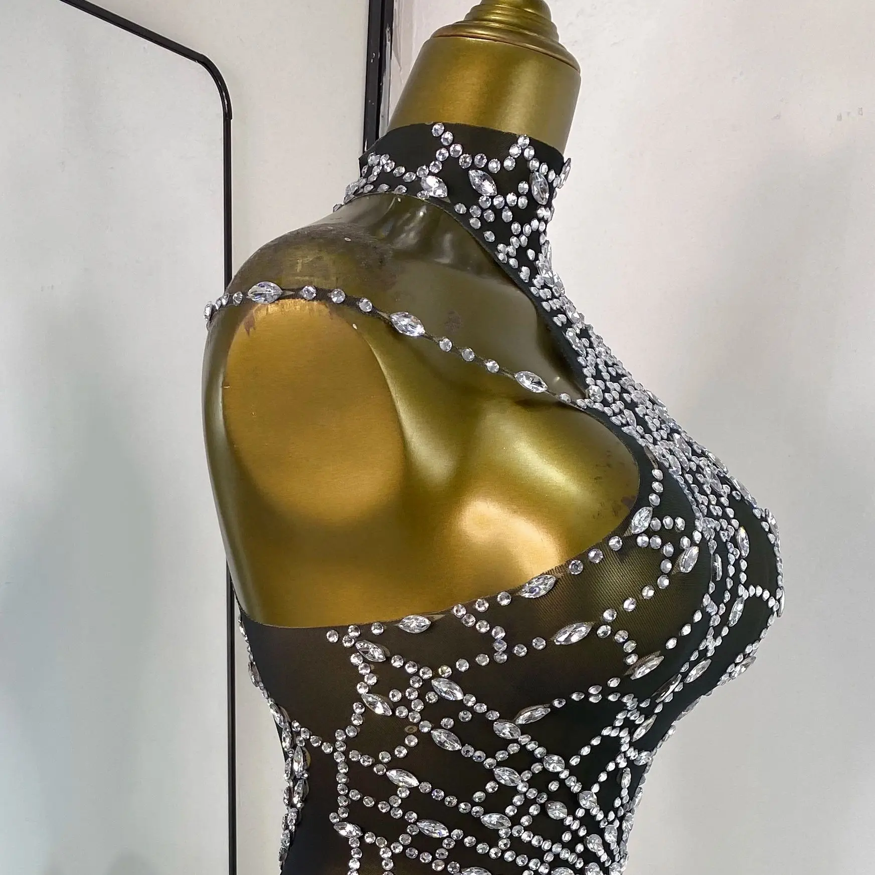 

Женское прозрачное боди со стразами-пауком, вечернее клубное вечернее платье, ночной бар, Dj Gogo Showgirls, сценические костюмы, оптовая продажа