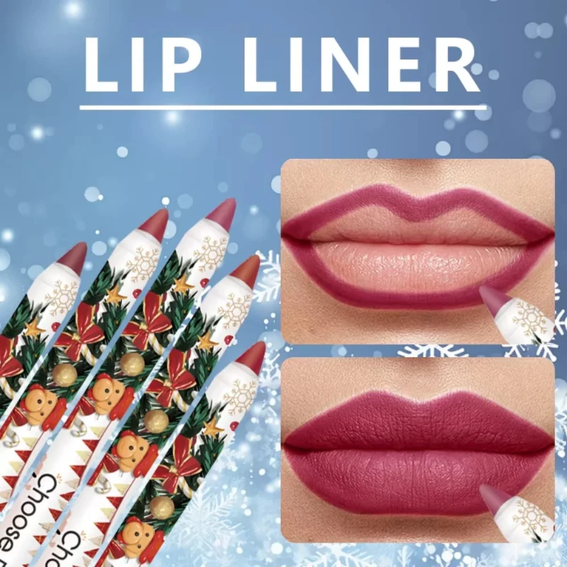 12-teiliges mattes Lipliner-Weihnachtsset, Lippenstiftstift, langlebig, antihaftbeschichtet, nackte Töne, Lippenstift, Weihnachtskosmetik, Schönheitsgeschenk