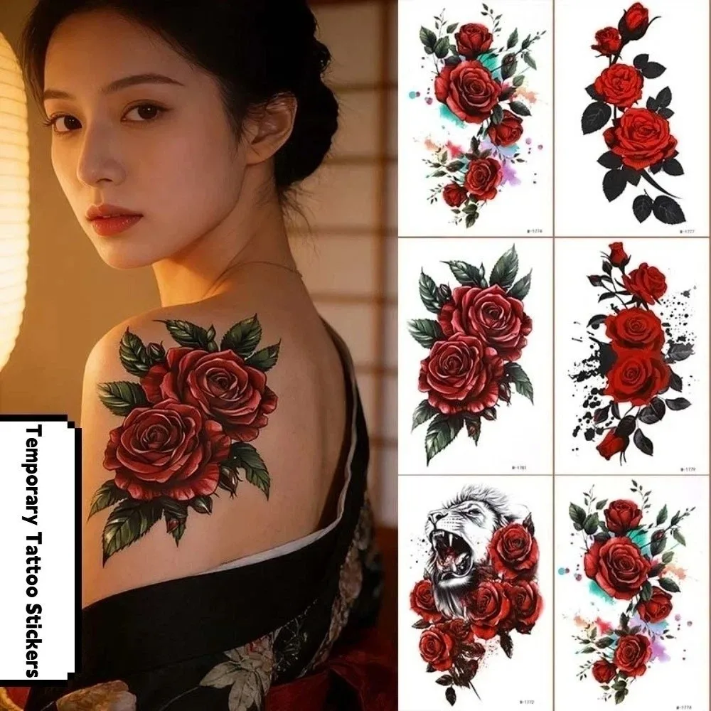 Green Leaf Flower Temporary Tattoo Stickers Leopard Lion Snake 3D Texture Lion Snake Tattoo Stickers Personalized Long Lasting