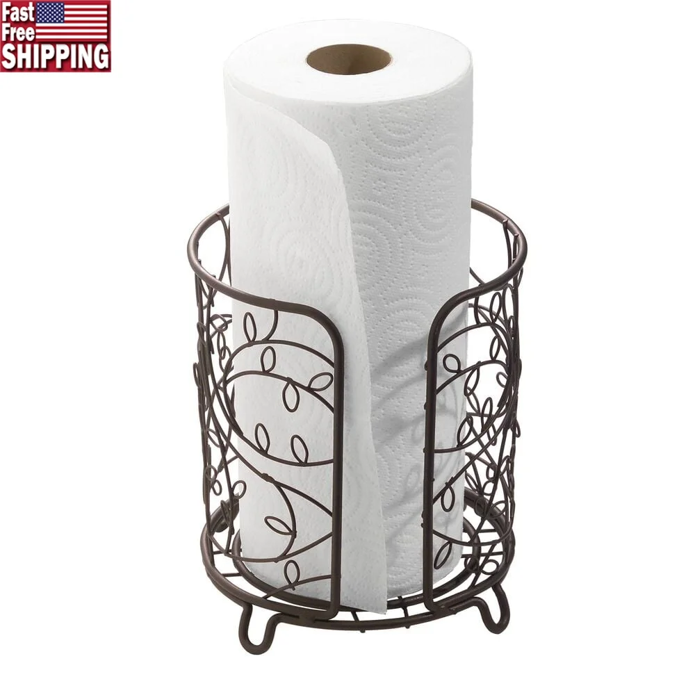 

Free-Standing Paper Towel Holder Rust-Resistant Steel Dispenser Raised Base Easy Setup Decorative Design Compact Kitchen