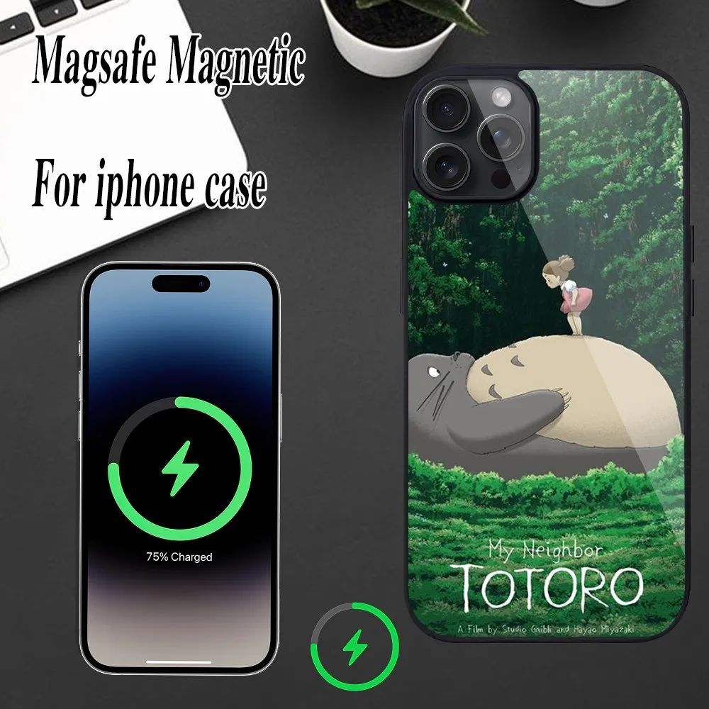 Anime Cartoon T-Totoros B-Black Phone Case For iPhone Magesafe Magnetic  12 13  15 11 Mini 14 Max Pro Plus Shell