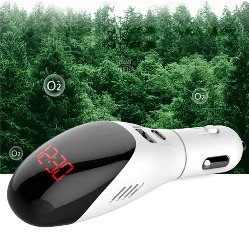 

Mini Negative Ions Car Air Purifier Intelligent & Fast Smoke Dust Particle Removal Air Purification Dual USB+Type-C Car Charger