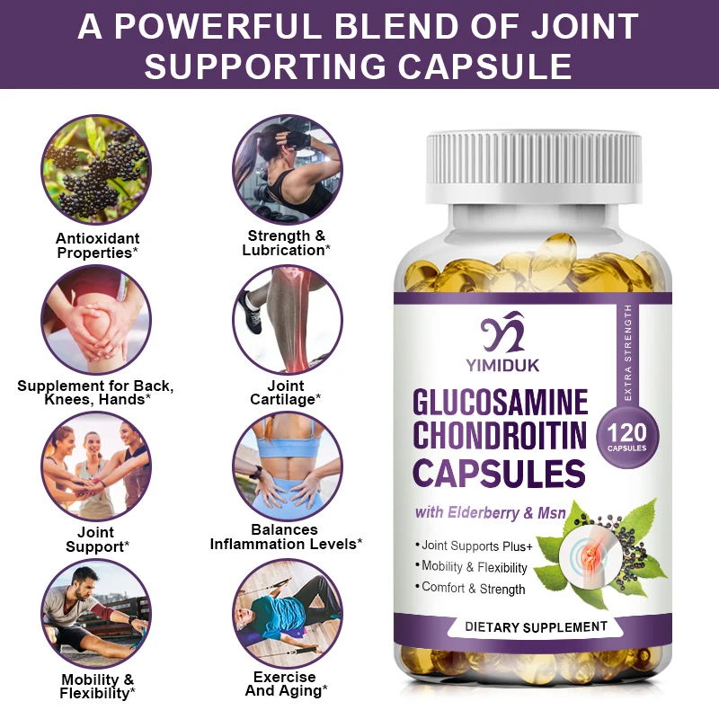 Glucosamine Chondroitin Capsules - Contains Curcumin To Help Support Back, Neck, Joint Mobility, and Cartilage & Knee Health