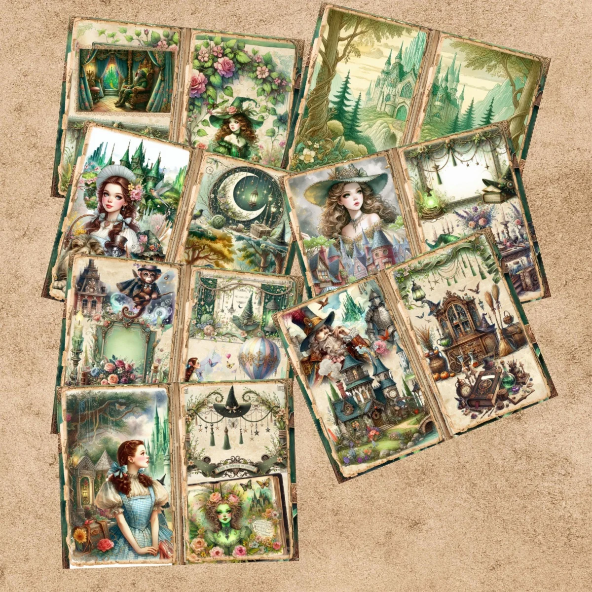 15 Sheets A5 Size Green Forest Adventure Girl Robot Background Vintage Grunge Journal Planning Scrapbooking